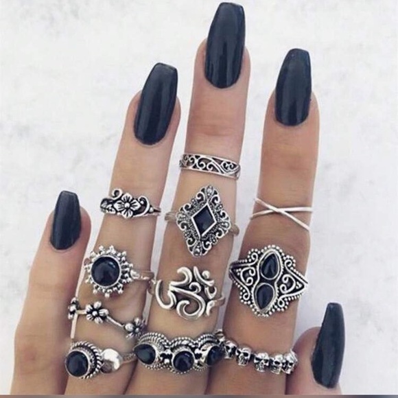 20 piece black goth retro vintage rings stackable - Picture 1 of 5
